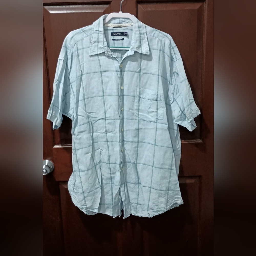 Nautica Blue Casual Button Down Shirt Classic Design